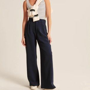 Abercrombie Tailored Wide Leg Pants Medium Navy Color